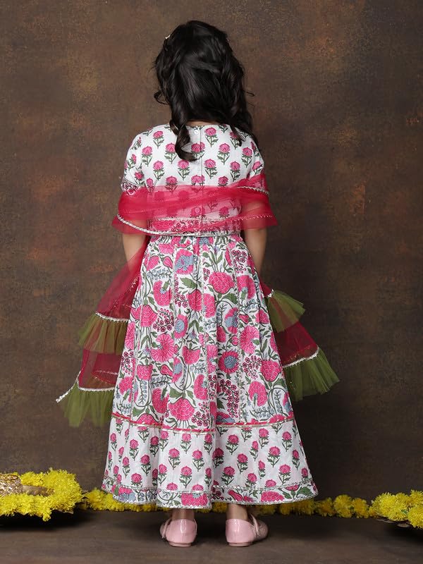 Image of superminis Girls Cotton Floral Printed Gotta Work 3 /4 Sleeves Flared Design Kurti & Sharara Set
