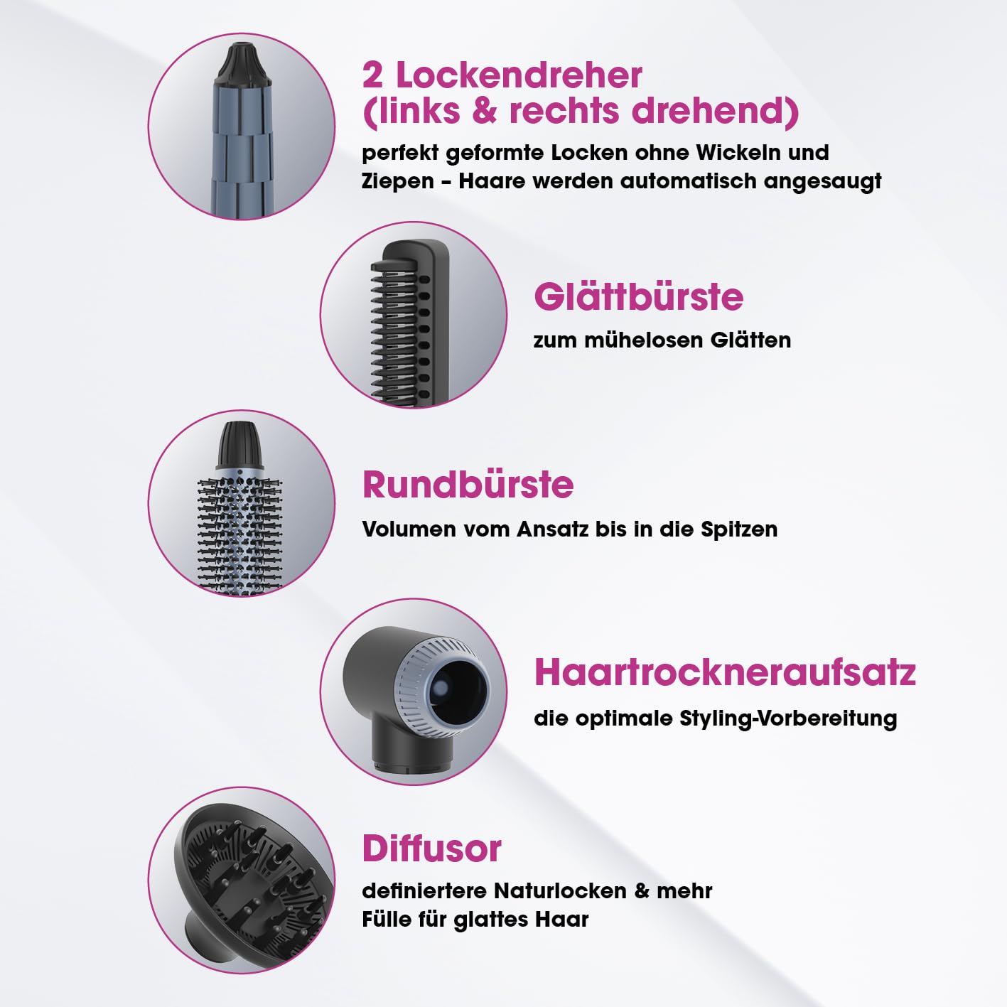 VITALmaxx Air Curler Plus 6-in-1 | Innovative Luftstrom-Technik | Multi-Styler mit Lockendreher, Haartrockner, Streichbürste & Diffusor - Trocknen, Stylen, Locken kreieren | 1500W [Schwarz]