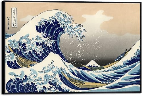 Miniatura 13 de Wieco Art – Arte enmarcado La Gran Ola de Kanagawa de Katsushika Hokusai; impresiones Giclée en lienzo, arte de pared, pinturas abstractas de