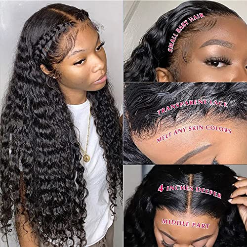 13x4 Curly Lace Front Wigs Human Hair Pre Plucked with Baby Hair 150% Density Glueless HD Transparent Lace Frontal Human Hair Wigs For Black Women Brazilian Virgin Curly Hair 24inch