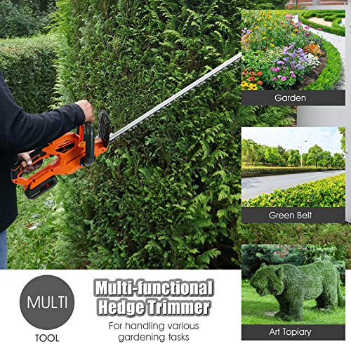 Goplus 20V Cordless Hedge Trimmer w/ 24-Inch Dual Action Blade, Battery Powered Gardening Hand Pruner, Orange