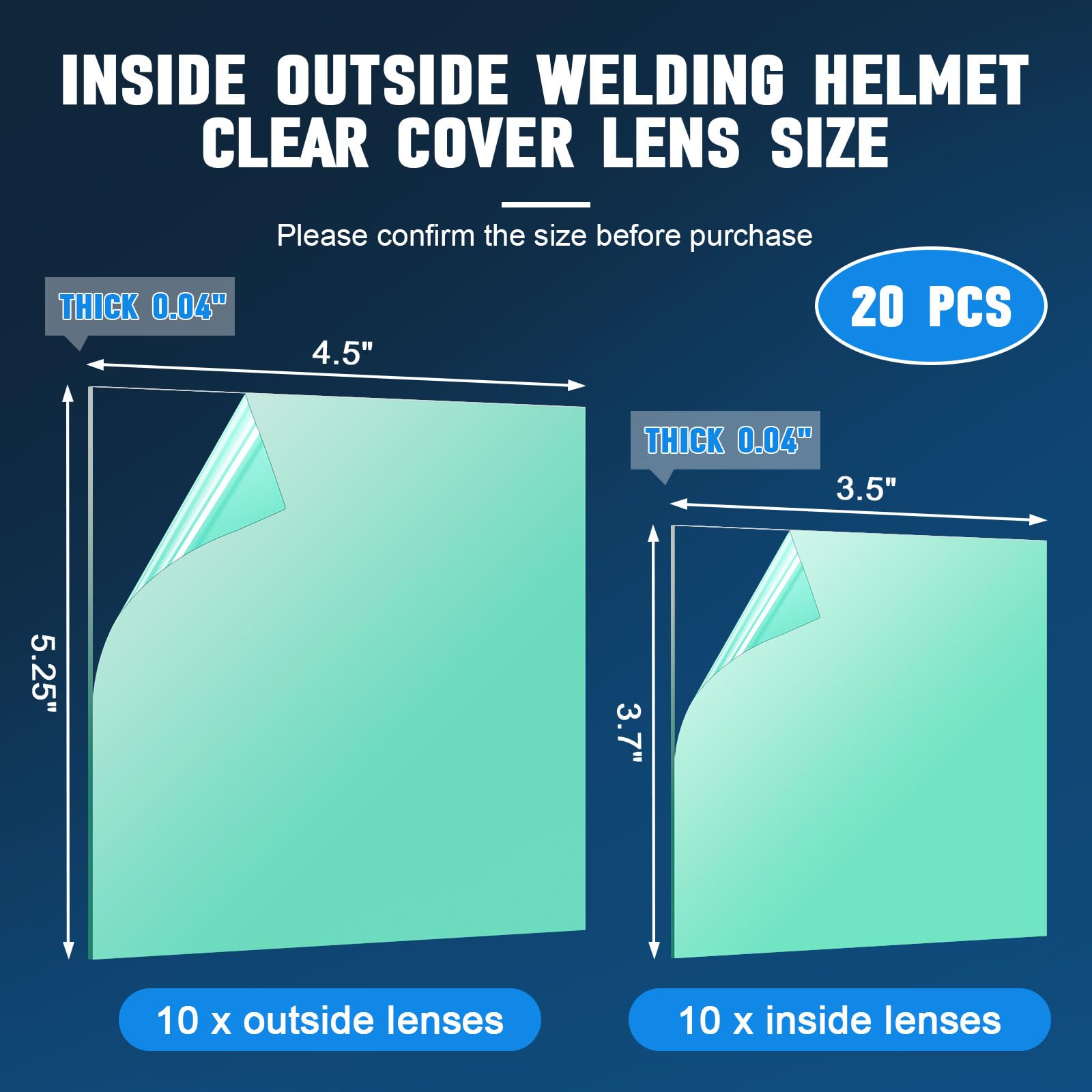 20 lentes de cubierta de casco de soldadura serie 3350 para Lincoln Electric Viking | Lente transparente de repuesto para capó interior y exterior del casco, 3.7 x 3.5 x 0.4 pulgadas, 4.5 x 5.34 x 0.4 pulgadas