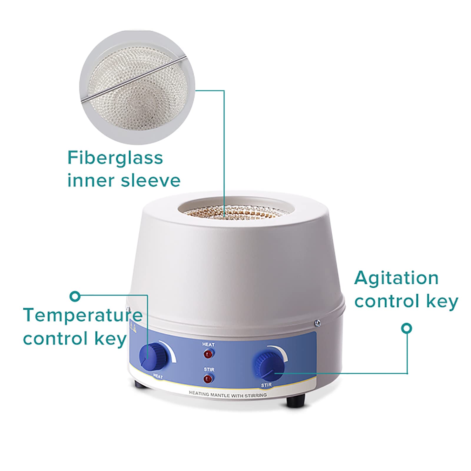 Agitador magnético Mezclador magnético Manto Calefactor, Calentamiento y agitación Ajustables Electromantos electrotérmicos, con agitación magnética y Control de Temperatura, 0-1400 RPM, TEM