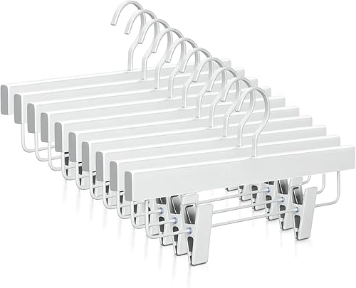 Miniatura 8 de TOPIA HANGER Perchas para pantalones, perchas de madera de cerezo de lujo con clips de metal de alta calidad y gancho plano giratorio de 360