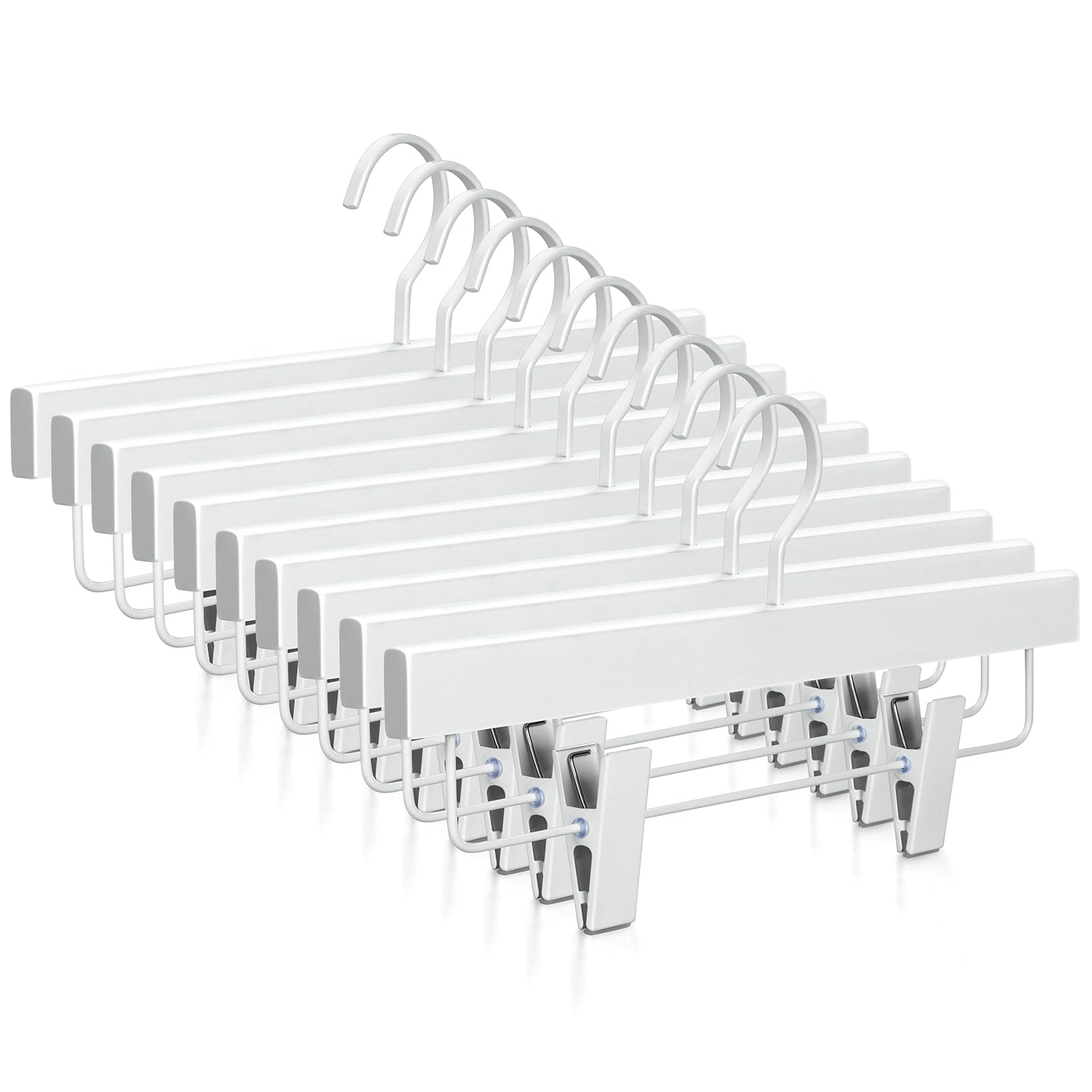 TOPIA HANGER All White Wooden Pants Hangers, Wood Skirt Hangers with Clips, Deluxe Hanger with 360° Swivel Anti-Rust Flat Hook, Smooth Finish Wood for Slacks Trousers Hanger 20 Pack -CT03W