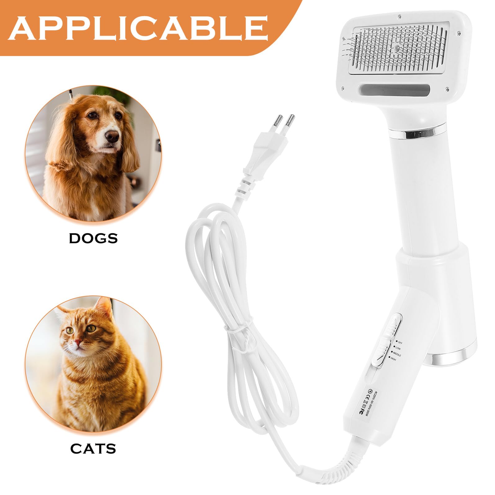 Artibetter Brosse Séchoir à Poils D'animaux pour Chien et Chat, Sèche-cheveux Portable en Plastique Sûr, Toilettage à Domicile des Petits Animaux