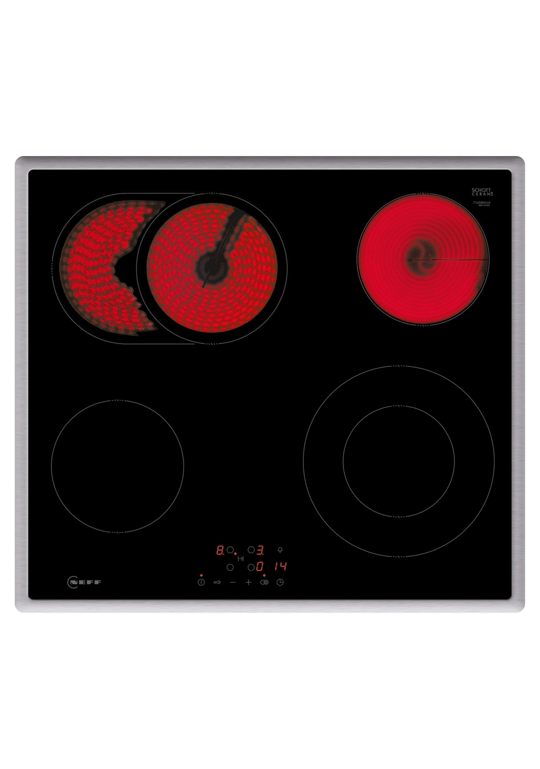 NEFF T16SBN1L0, N 50, Elektrokochfeld, autarkes Glaskeramik-Kochfeld 60 cm breit, Touch Control, Bräterzone, 2-stufige Restwärmeanzeige, aufliegend, Schwarz