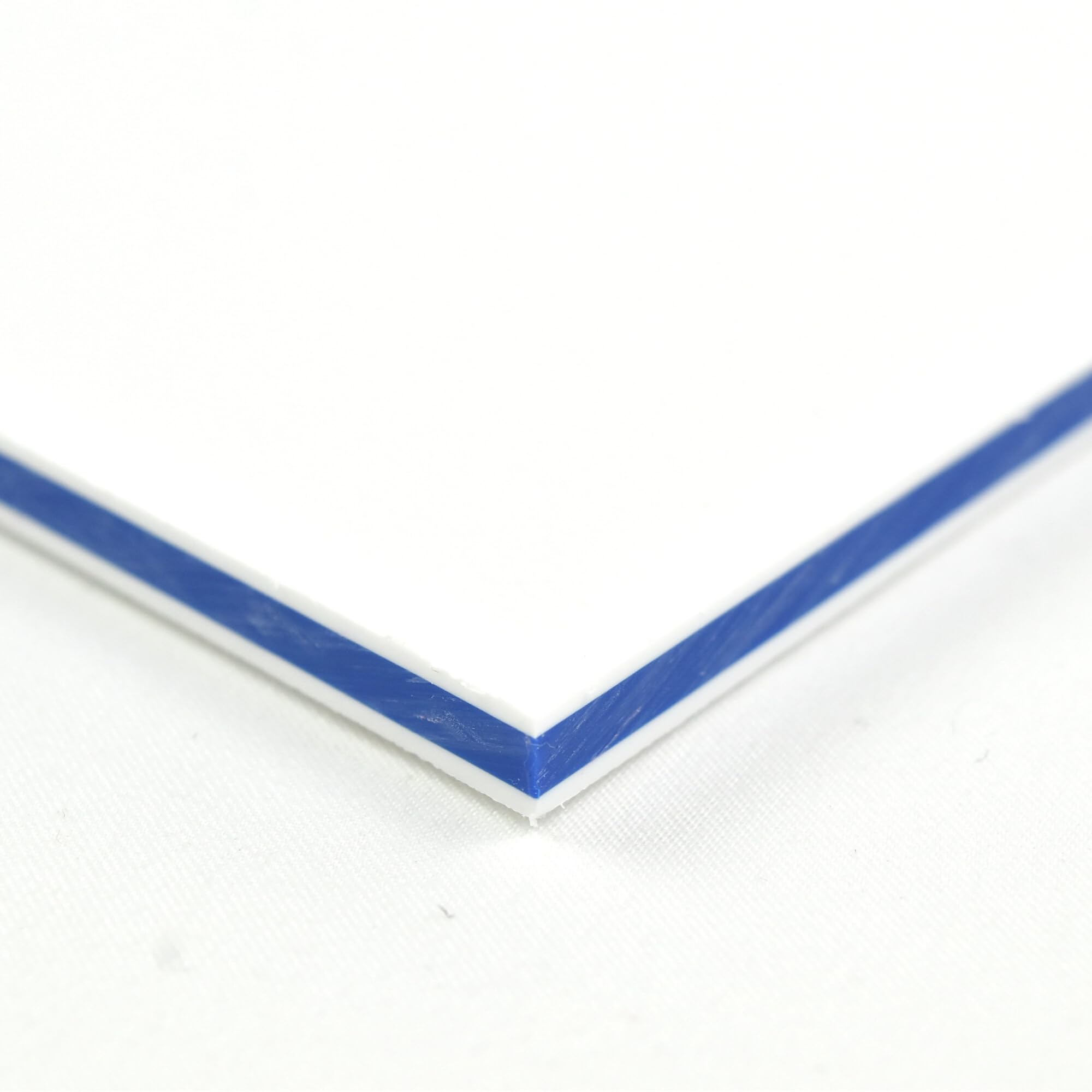 King ColorCore Plastic Sheet 3/4" x 24" x 36" White-Blue-White Color Core, HDPE Board, High Density Polyethylene Panel