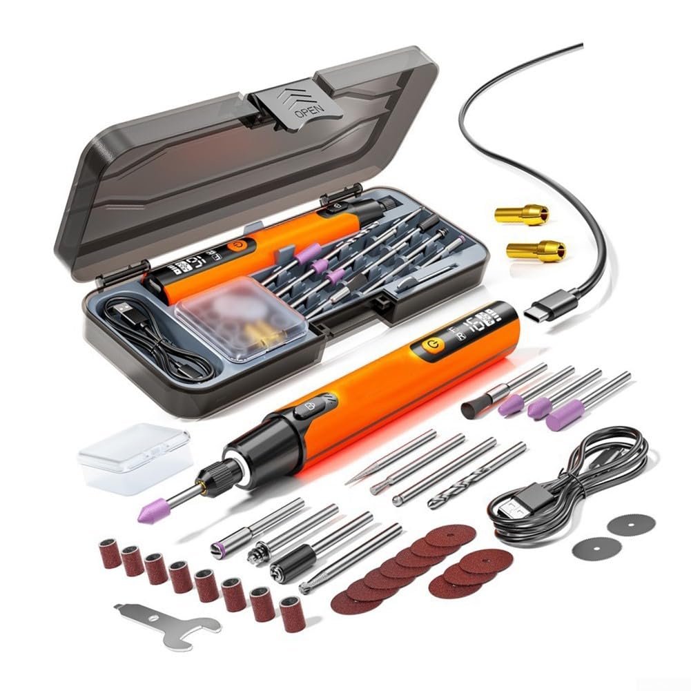 Strumento rotante senza fili con display LED, 30 accessori multiuso, set arancione