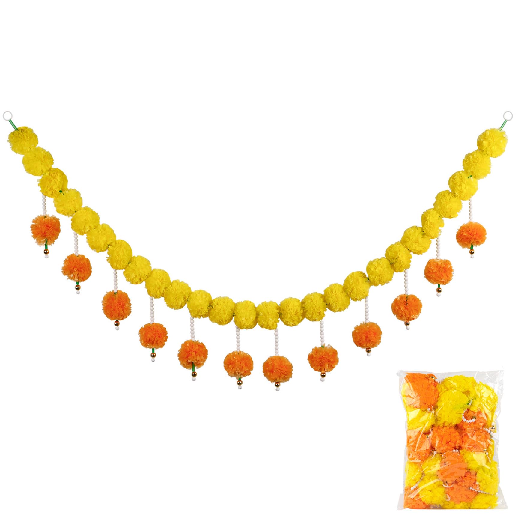 Ngbbby Marigold Garland 53'' Diwali Decorations with 30 Balls Vibrant Hanging Diwali Decor
