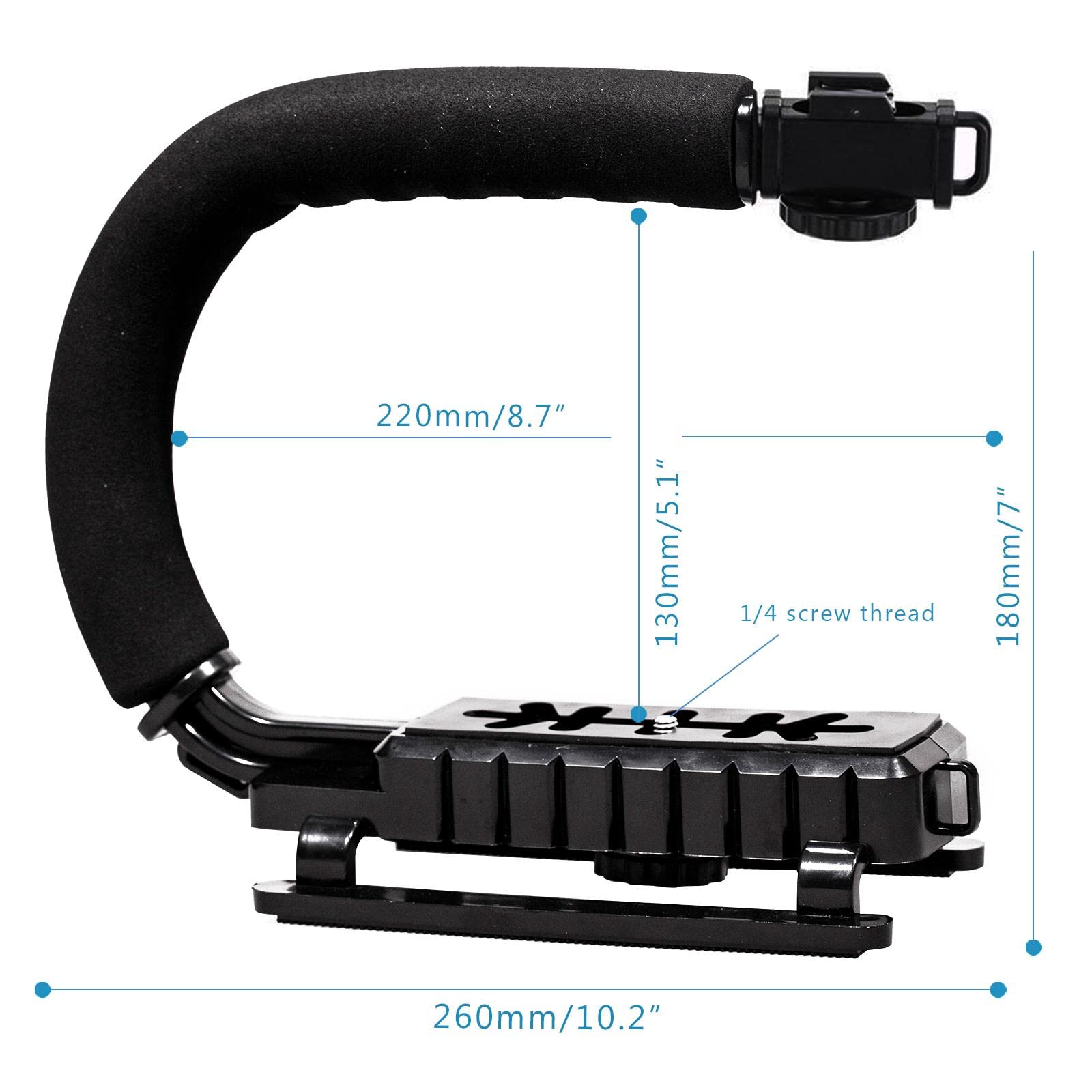 Stabilizzatore per smartphone per fotocamera, impugnatura stabilizzatrice per azione video, presa stabilizzatore portatile con supporto per clip per cellulare Hot Shoe
