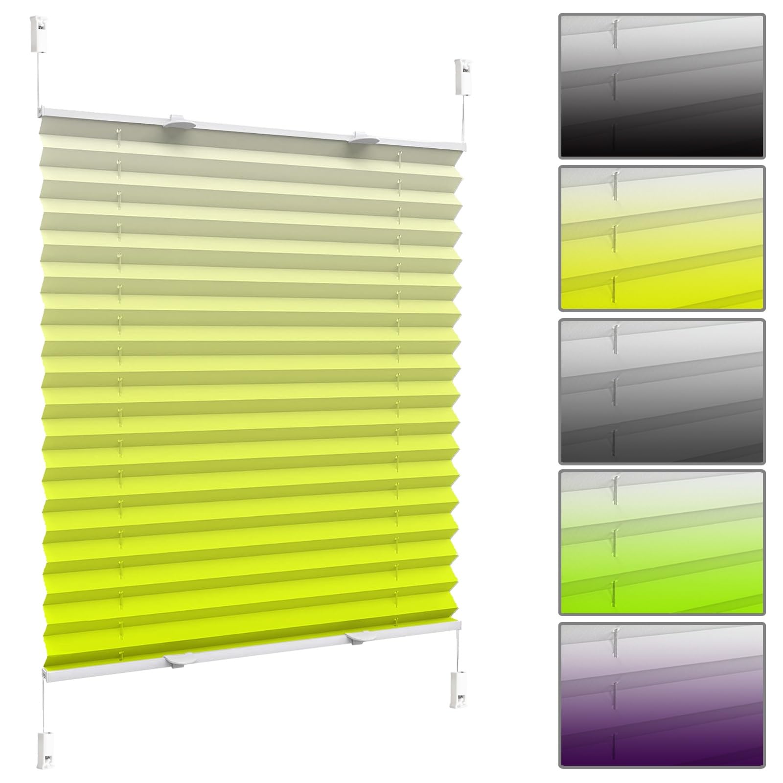 Store Plissé Fenêtre 95 x 100 cm Stores pour Fenêtres, Store Plissé pour Fenêtre sans Perçage, Ouverture à Double Sens pour Fenêtres Et Portes, Jaune
