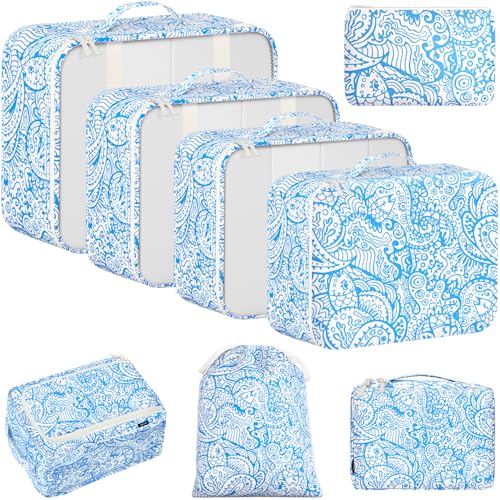 Image of BAGAIL 8 Set Packing Cubes Luggage Packing Organizers for Travel Accessories-Blue paisley