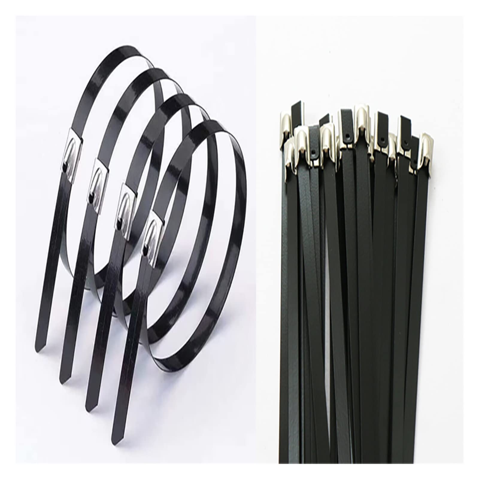 25 pz 4.6x100/150/200/260/300/350/400 A 700mm Fascette in Acciaio Inossidabile con Chiusura in Metallo Zip-Scarico Avvolgente Rivestito (Colore : Metallico, Dimensioni : 4.6X550 black 25PCS) (Metall