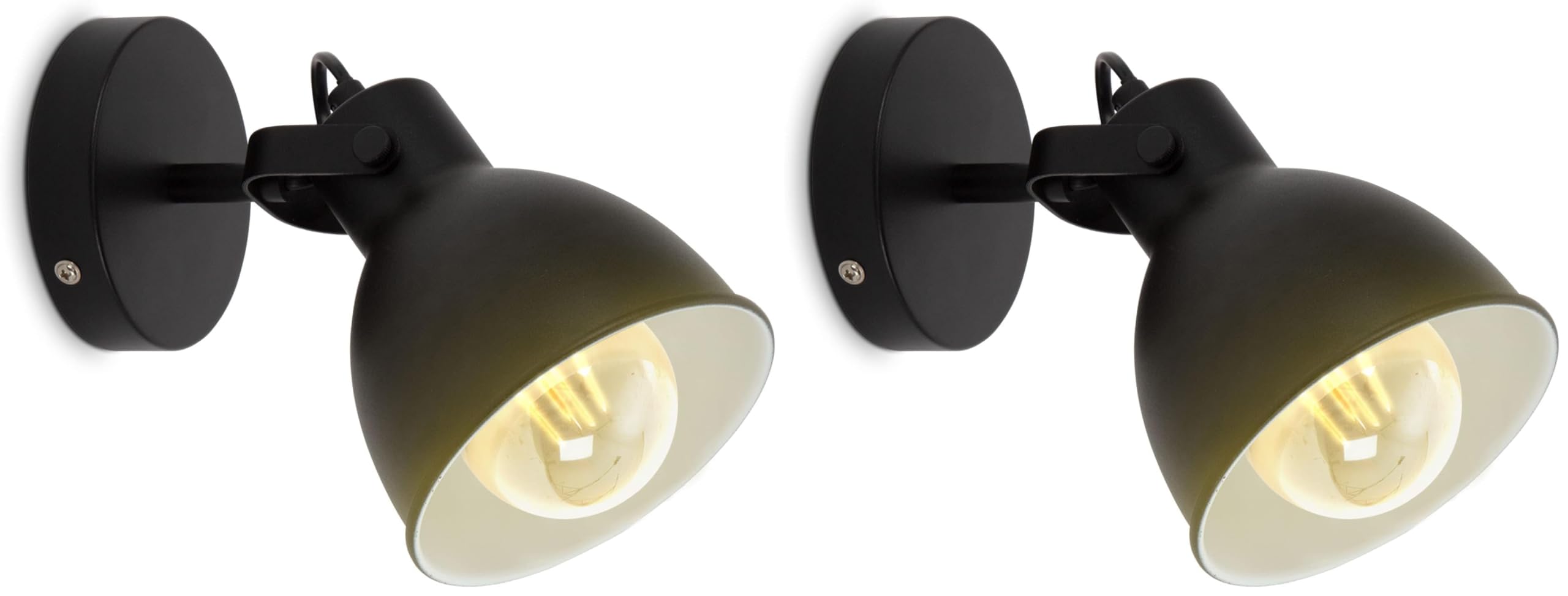 B.K.Licht I Applique murale rétro I pivotante & orientable I design industriel I vintage I spot mural I noir-blanc I E27 (Lot de 2)