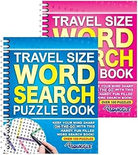 Sixstore A5 Spiral Bound Travel Size Word Search Puzzle Books, Blue and Pink - Set of 2