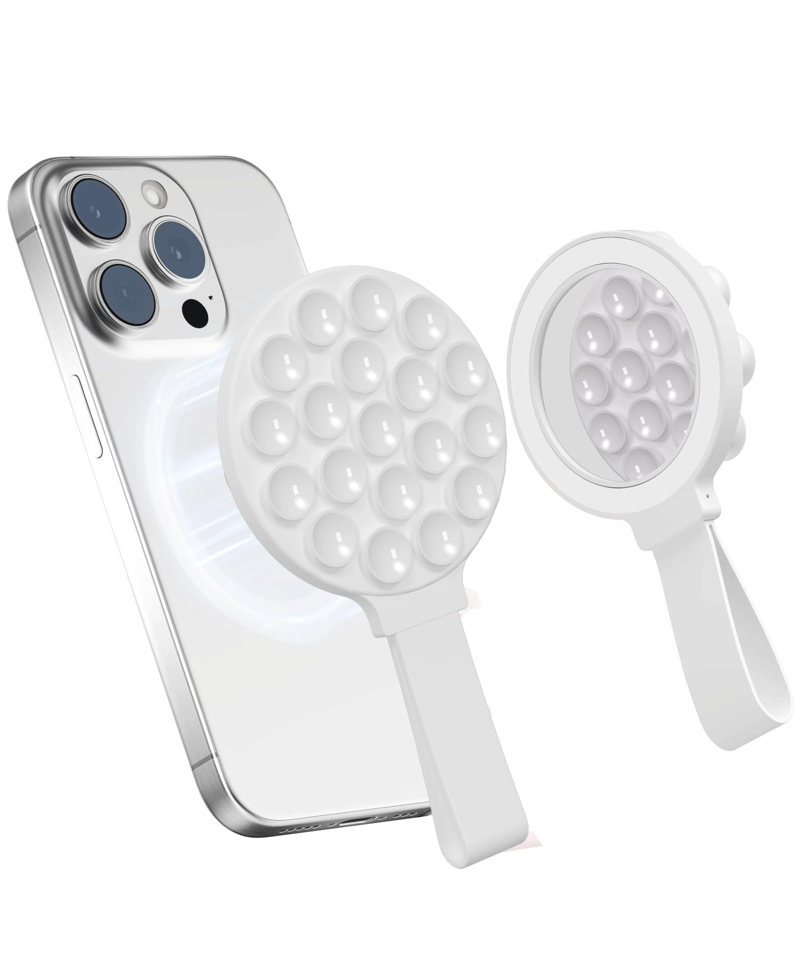QxbSky for Magsafe Silicone Suction Cup Phone Mount Built-in Mirror for iPhone Hands-Free Cell Phone Accessory Holder for Selfies & Videos (White)