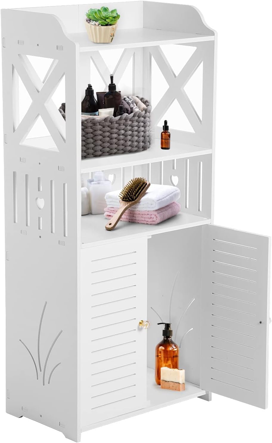 NEW-YIJUNSHUN 3 Tier Bathroom Storage Cabinet Floor Standing Display Cabinet Home Storage Furniture Organizer Unit for Office Living Room Kitchen Entryway (1 Set)