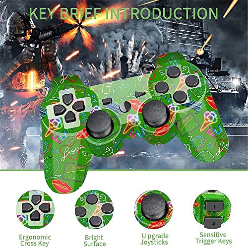 Rzzhgzq 2 Pack Ps3 Wireless Controller Playstation 3 Controller Wireless Bluetooth Gamepad With Usb Charger Cable For Ps3 Console (New Blue+Green) #TOP1