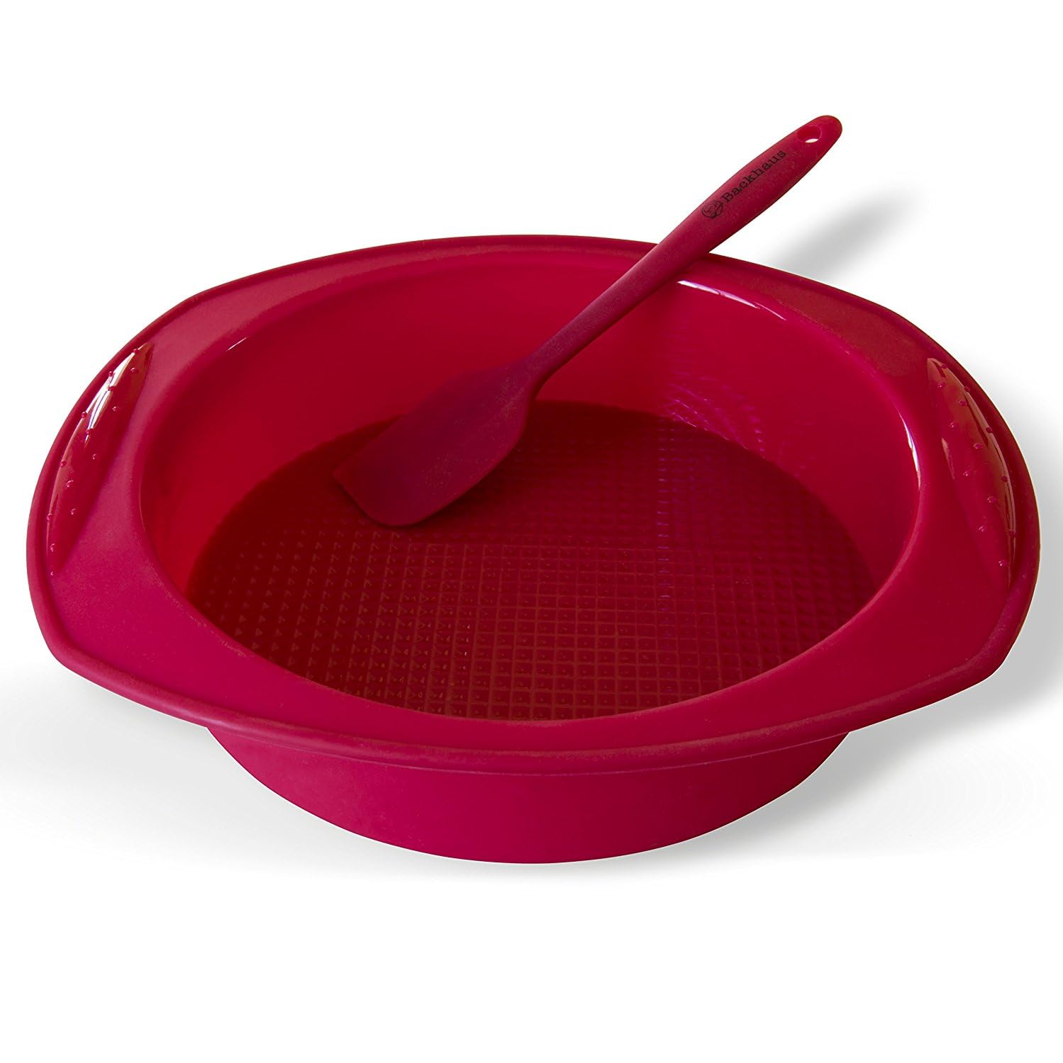 Backhaus Moule à Manqué en Silicone Platine Antiadhésif, Set à Pâtisserie Anti-adhérent - Moule à Gâteau Haut avec Spatule Maryse, La Meilleure alternative au Moule à Charnière - Rouge