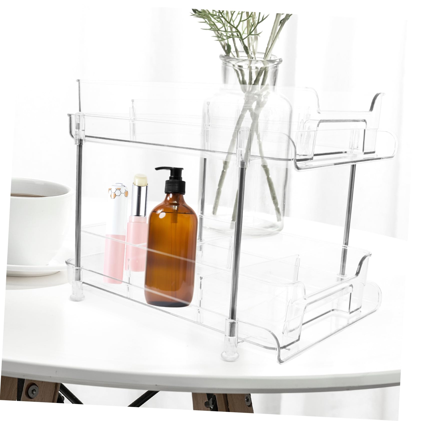 Zerodeko Organisateur de Toilette Double Couche Transparent en Pet et Acier Inoxydable, Solide et Stable, Tiroir Coulissant pour Salle de Bain et Maison, Rangement Pratique sur Plan