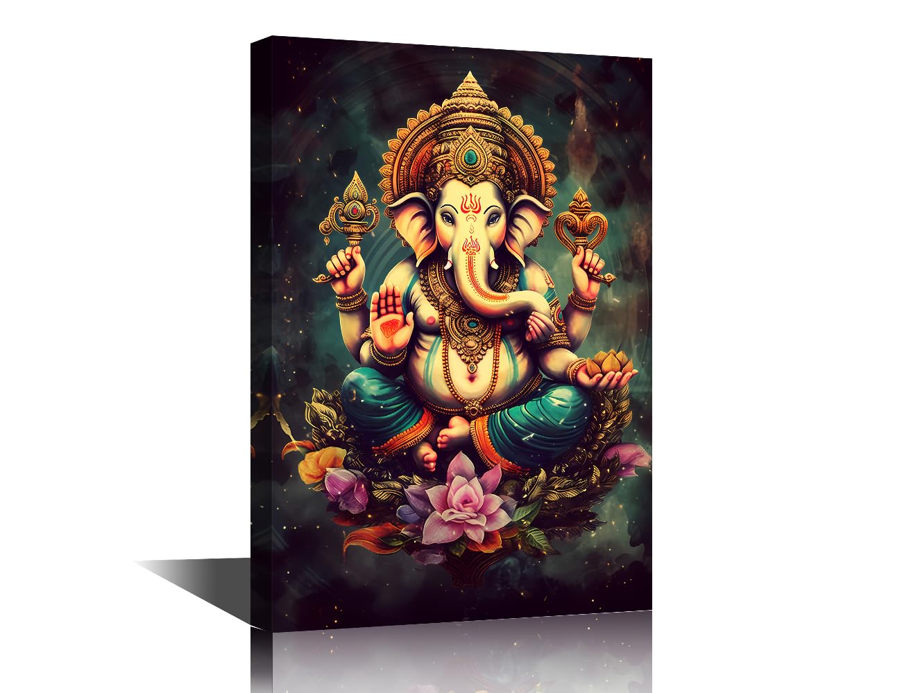 TISHIRON Hindu Lord Ganesha Wall Art for Living Room Hindu God Wall Decor India Religious Framed Wall Painting Canvas Prints Pictures House Decoration for Bedroom Modern Artwork Office 24x16 in
