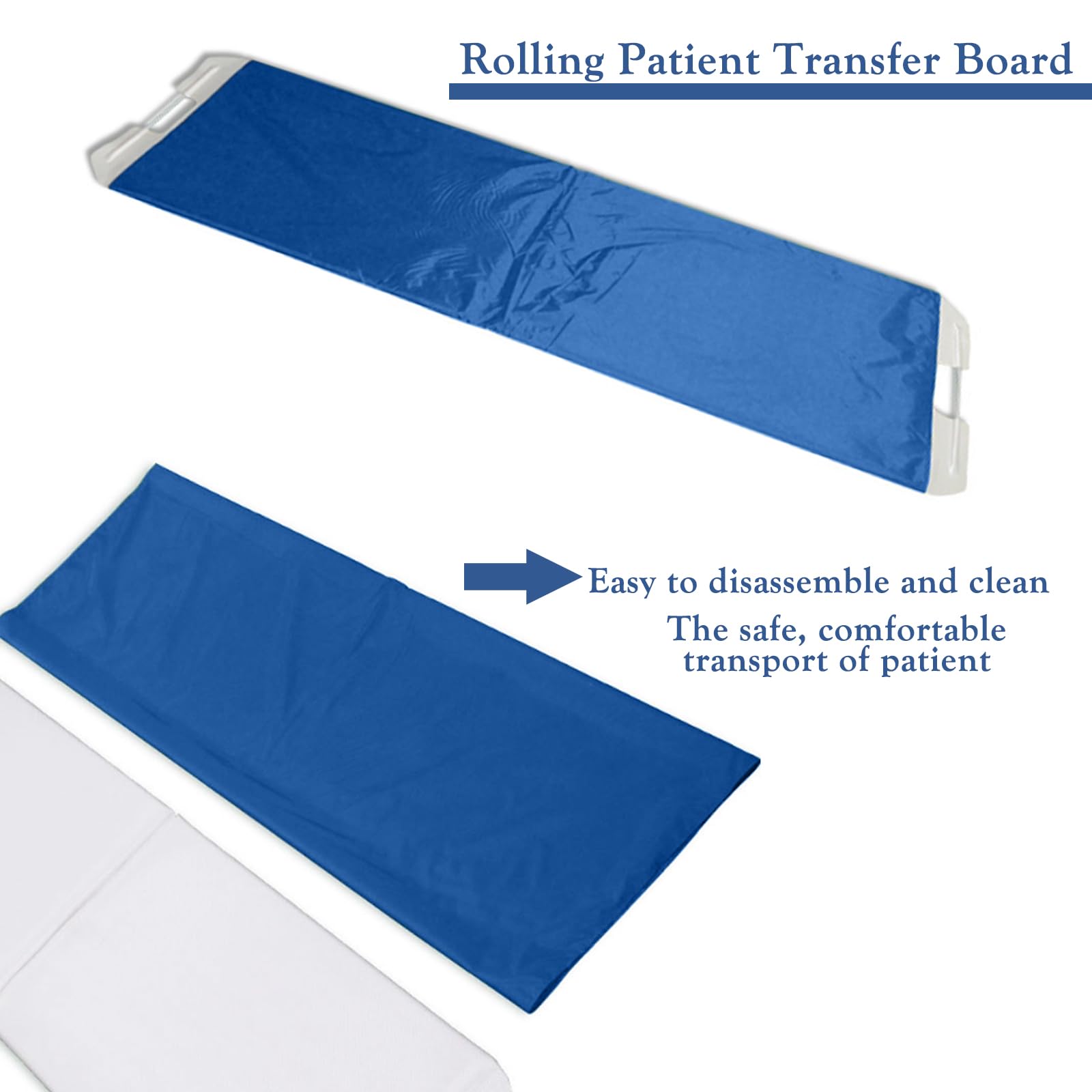 Tabla de transferencia de pacientes rodante, plegable, fácil de llevar, dispositivo de asistencia de hoja deslizante para traslados de cama a cama o mesa de operaciones, 67 x 19.7 pulgadas (azul)