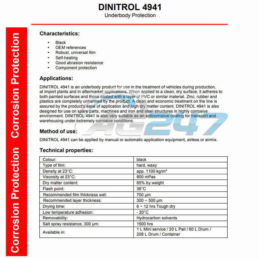 Dinitrol 4941 4 x1 Litre Underbody Chassis Rust Proofing Black - Self Healing Abrasion Resistance Car Underbody Underseal Coating with 4Tress Non Slip Car Dash Mat (4T-4L-4941)