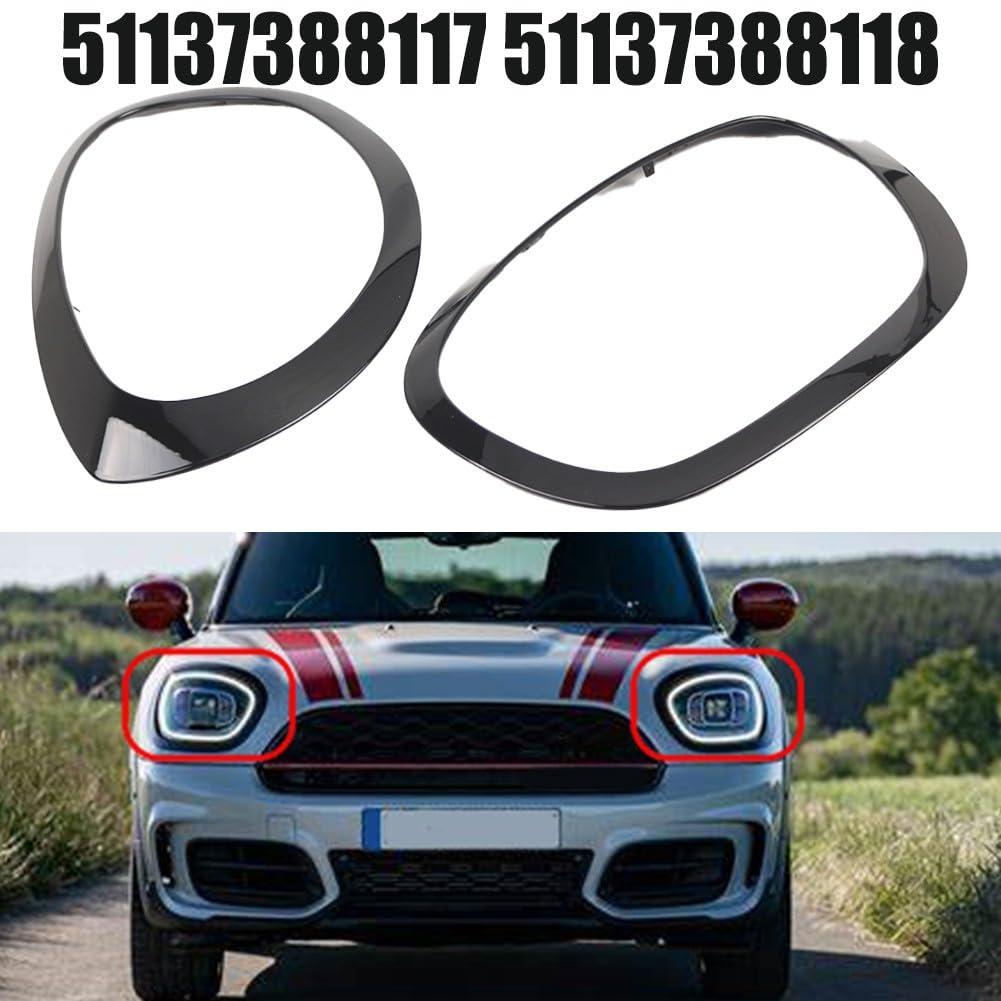 Eawfgtuw Anello di ricambio nero per faro anteriore compatibile con Mini Cooper F60 F61 Countryman Cornice anteriore esterna Shell decorativo di ricambio 2017-2023 51137388117 51137388118