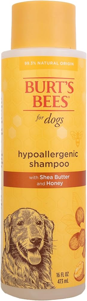 Burts Bees for Pets Hypoallergenic Dog Shampoo, Shea Butter Honey, 16 Fl Oz | Suitable for dogs with allergies, fragrance-free formula, 95% natural origin, sensitive skin and coat