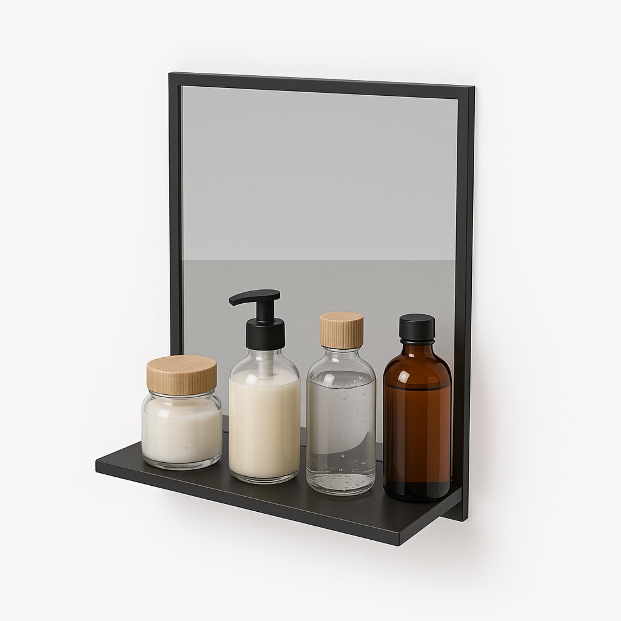Specchio da Parete con Mensola da Bagno Nero A: 70 cm x L: 60cm - Specchio da Bagno con Ripiano, Trucco, Salotto, Corridoio