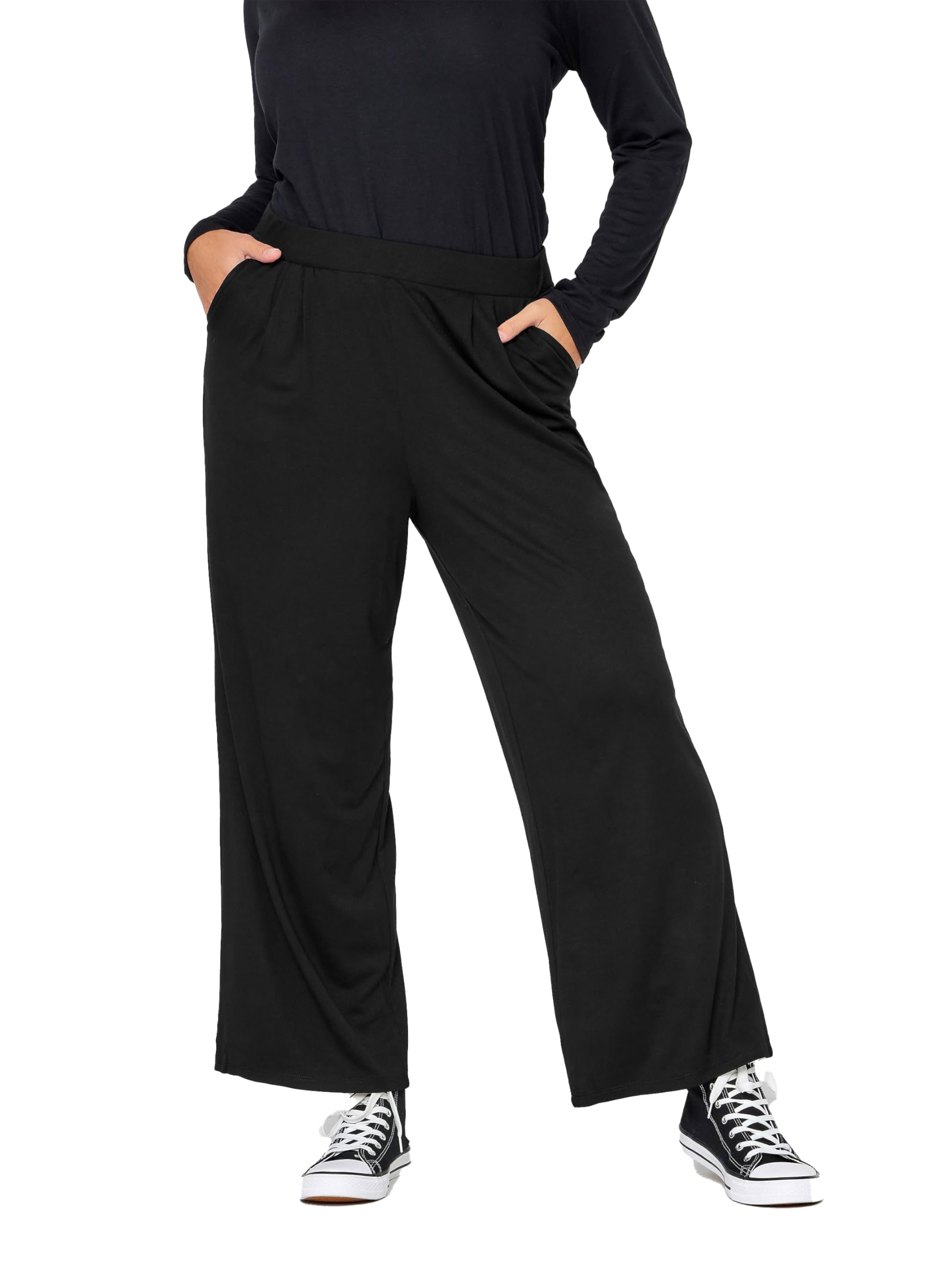 Yours Women's Black Pleated Wide Leg Trousers In | : Size 20