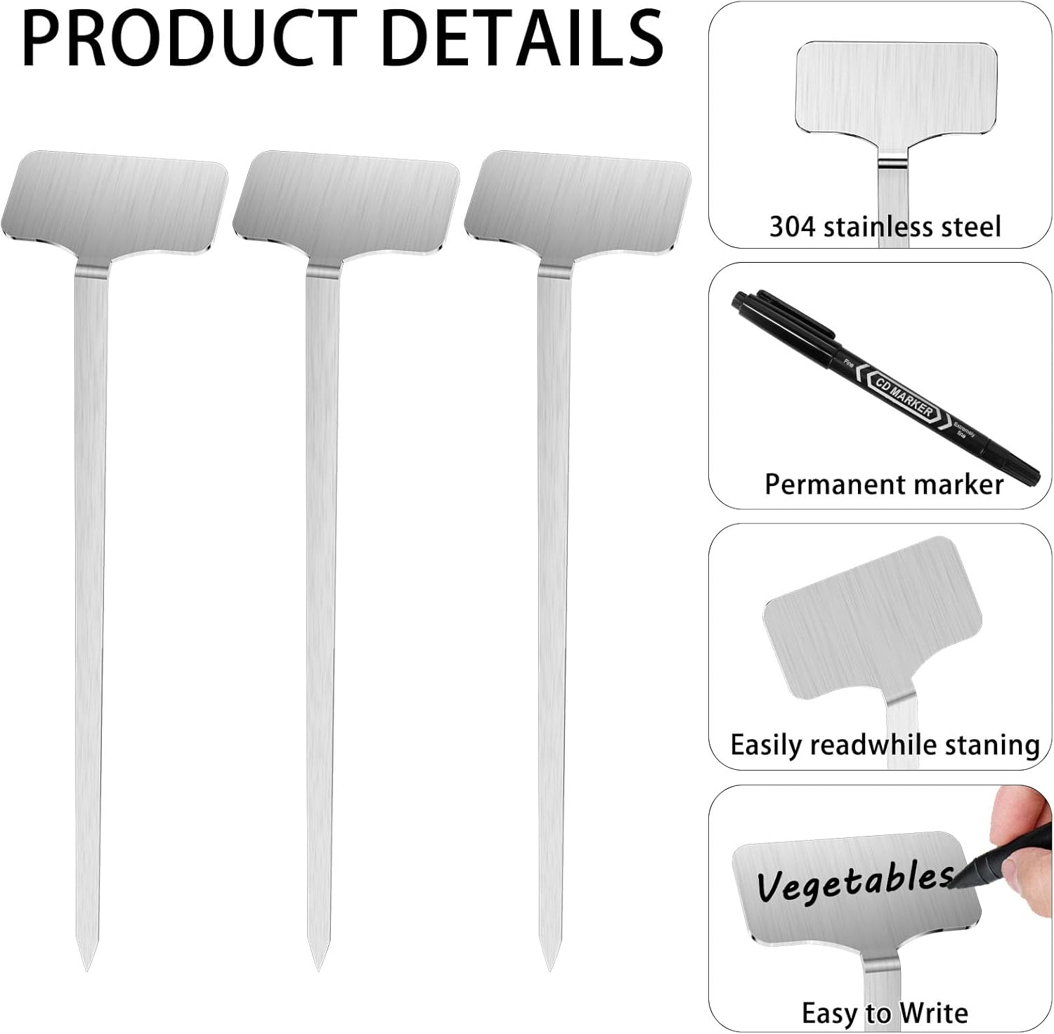 304 Stainless Steel Plant Label, 50 Waterproof Metal Plant Label Stakes and Marker Pen, 7.87" Garden Markers for Outdoor Indoor Plants Identification.