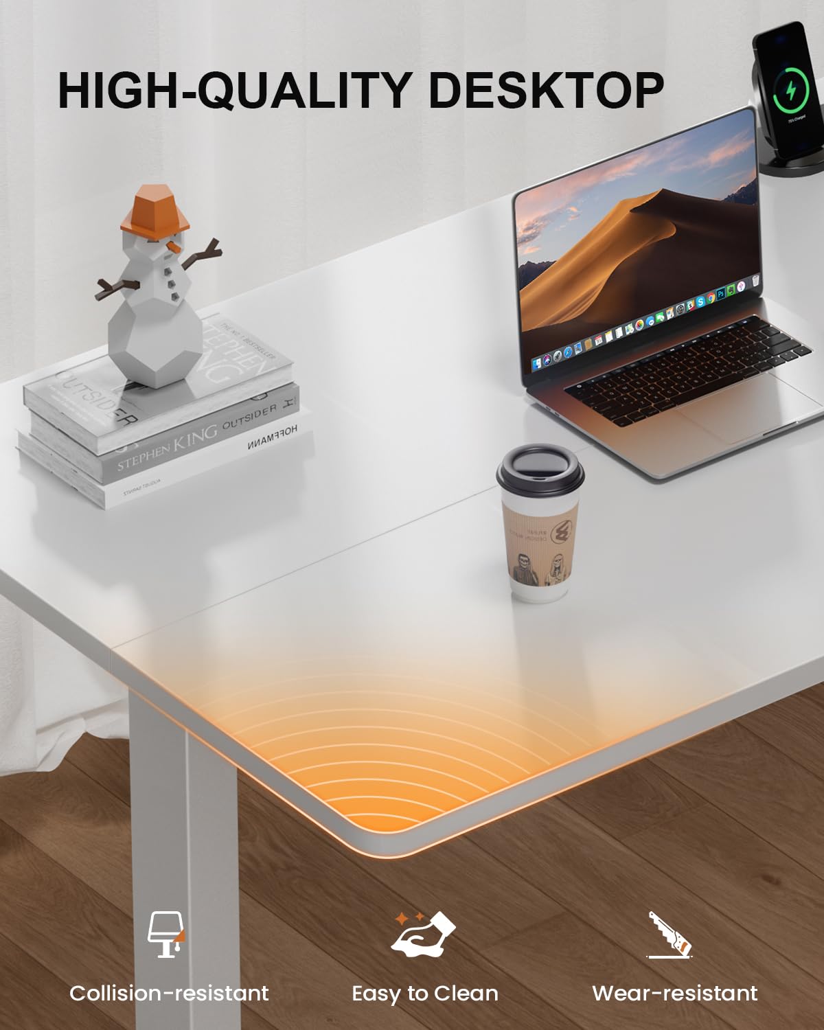 Precision Synergie Electric Standing Desk, Power Outlets, 2 Memory Buttons, White, 100 x 60 cm - Image 6