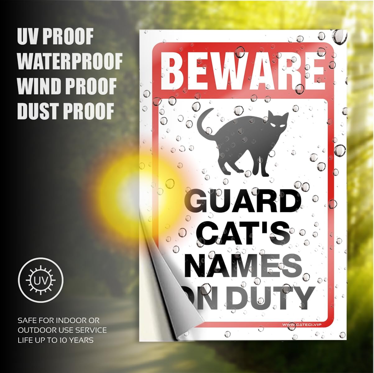 Custom Beware! Guard Cat On Duty – Your Cat's Name Sticker 3x5in – Personalized Funny Warning Waterproof Decal for Home, Yard, Fence – Unique Gift for Cat Lovers (Laptop/Bottle)