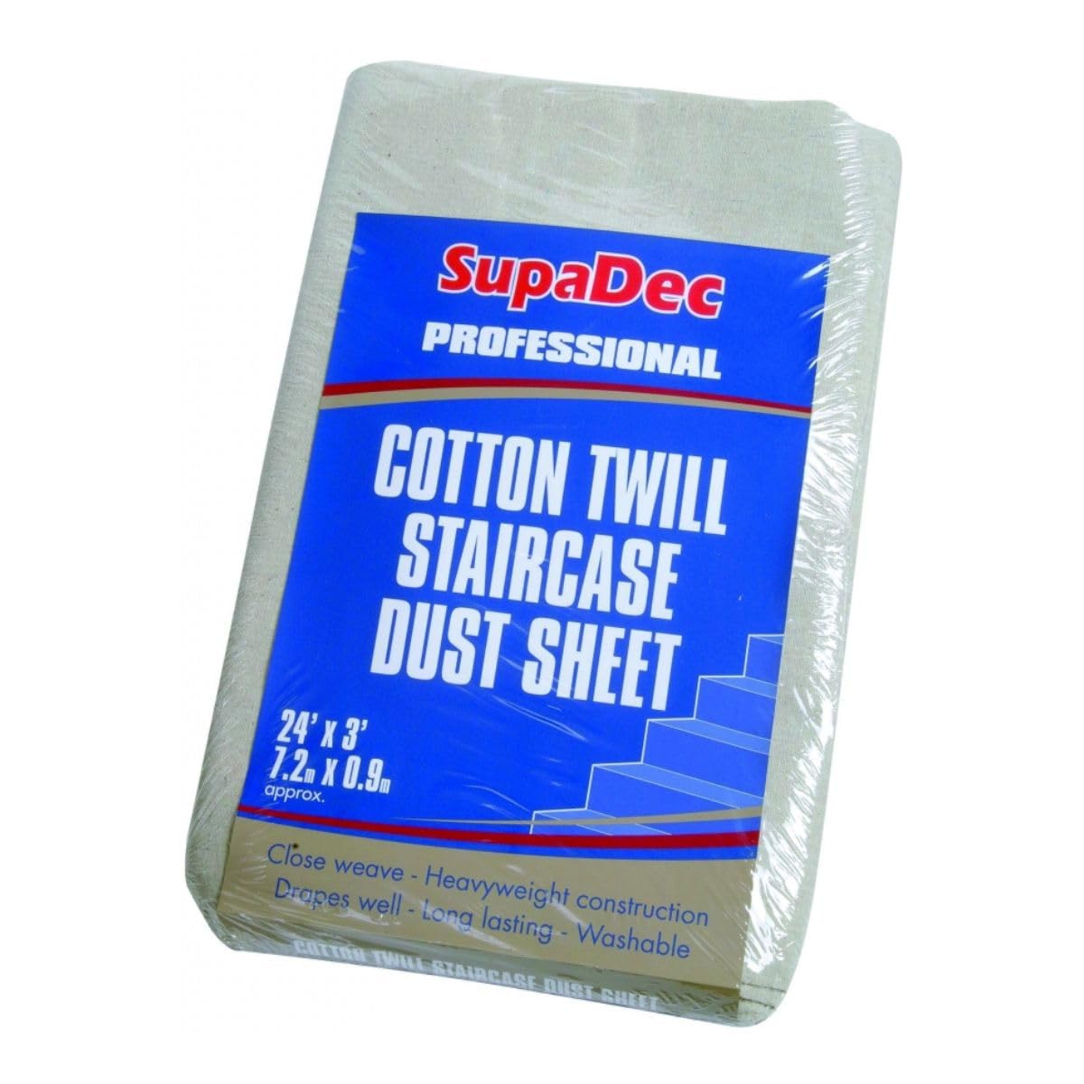 Supadec _ Cotton Twill Staircase Dust Sheet – 24Ft X 3Ft | Heavy Duty Washable Dust Sheet For Stairs & Hallways | Professional Cotton Twill Decorating Protection | Long Lasting & Reusable Cover Sheets