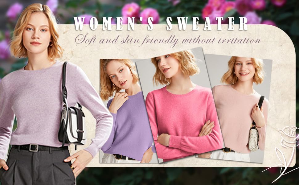 Women's Wool Blend Sweater Crew Neck Lightweight Cashmere Sweaters Casual Long Sleeve Jumper Knitted Pullover Tops4