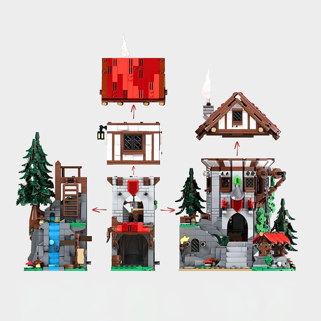 Medieval Multifunctional Dwarf Crystal Castle Model, MOC-225455 Medieval Magic Wizard and Dwarf House Building Blocks Set, Open The Secret Door to Explore a Hidden Chamber(2804PCS)