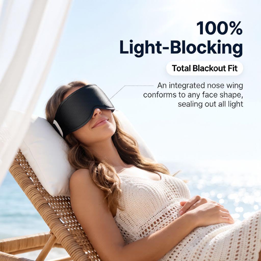 100% Blackout Weighted Sleep Mask: 3D Contoured Eye Mask with Full Coverage for Lash Extension - Soft Memory Foam,Adjustable Size - Eye Cover for Airplane Travel Essential,Meditation Blindfold image 3