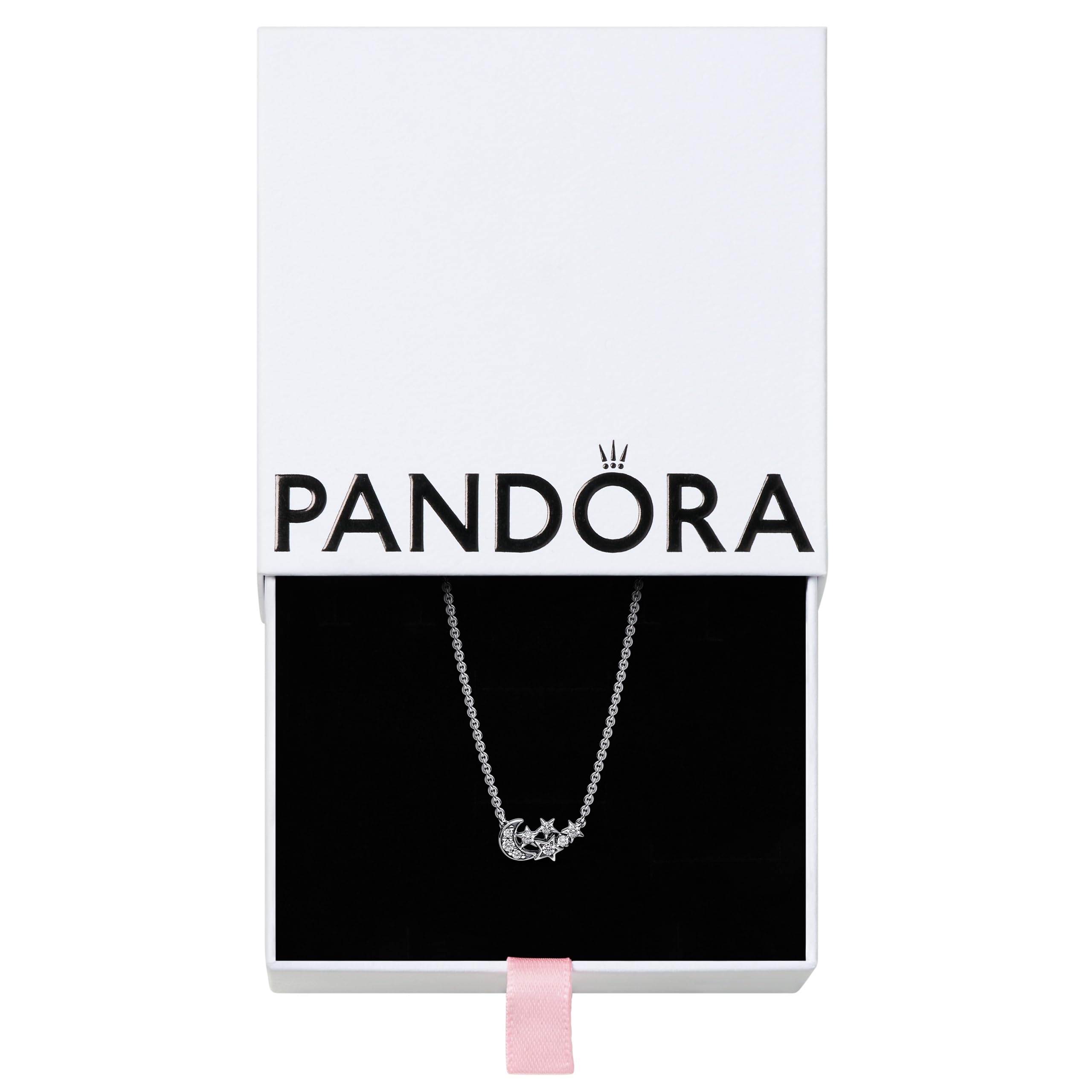Pandora Stars and moon sterling silver necklace with clear cubic zirconia, 45