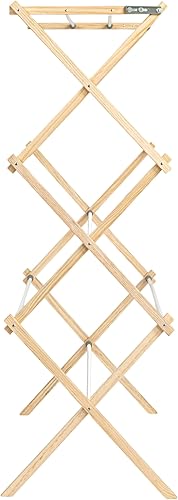 Vista 5 de Household Essentials X-Frame - Estante de secado de ropa, marco de madera estable con pies inclinados, varillas envueltas en vinilo suave, 23.8 pies