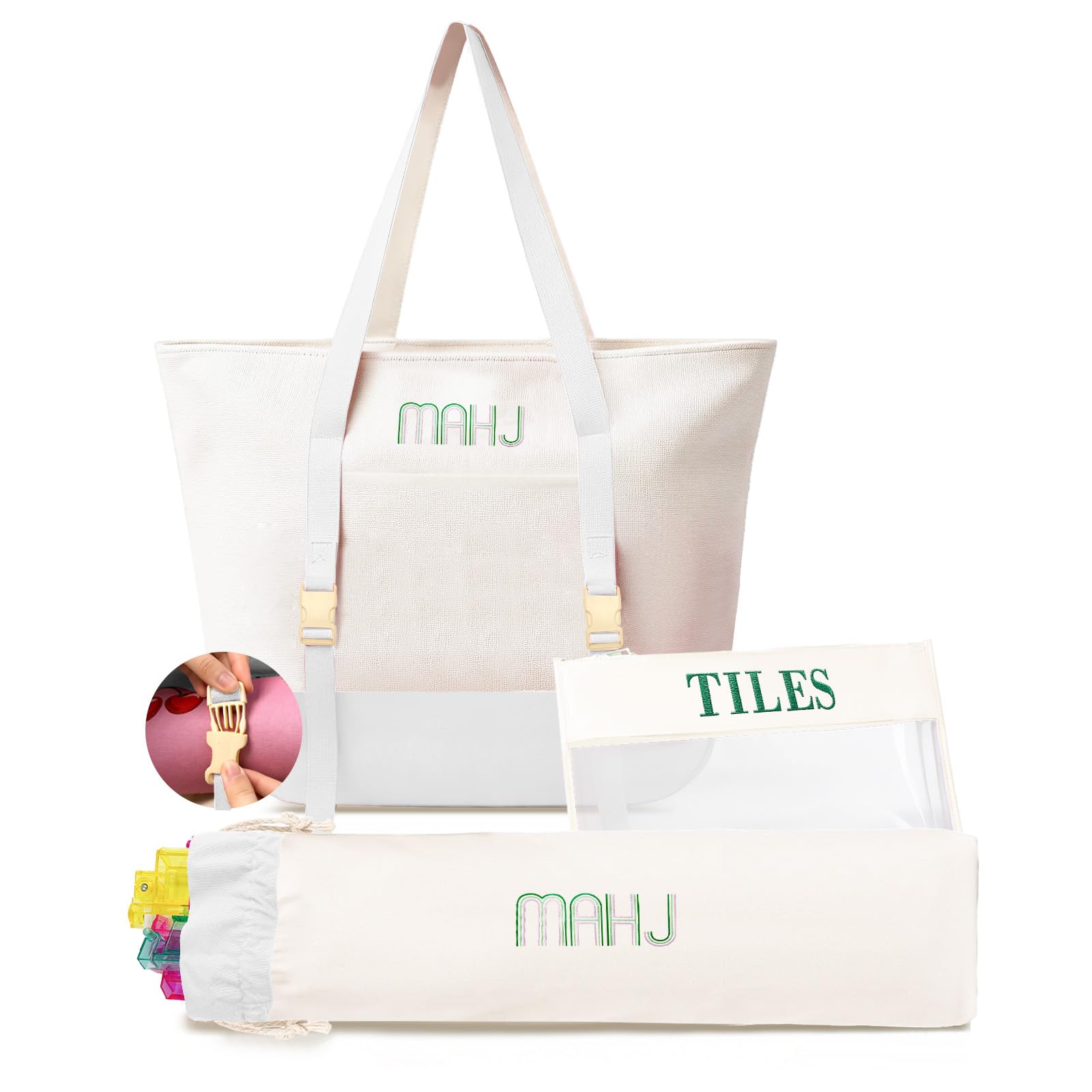 Photo 1 of Mykng Nzw 3Pcs Canvas Mahjong Tile Bag Set for Tiles and Racks, Beige