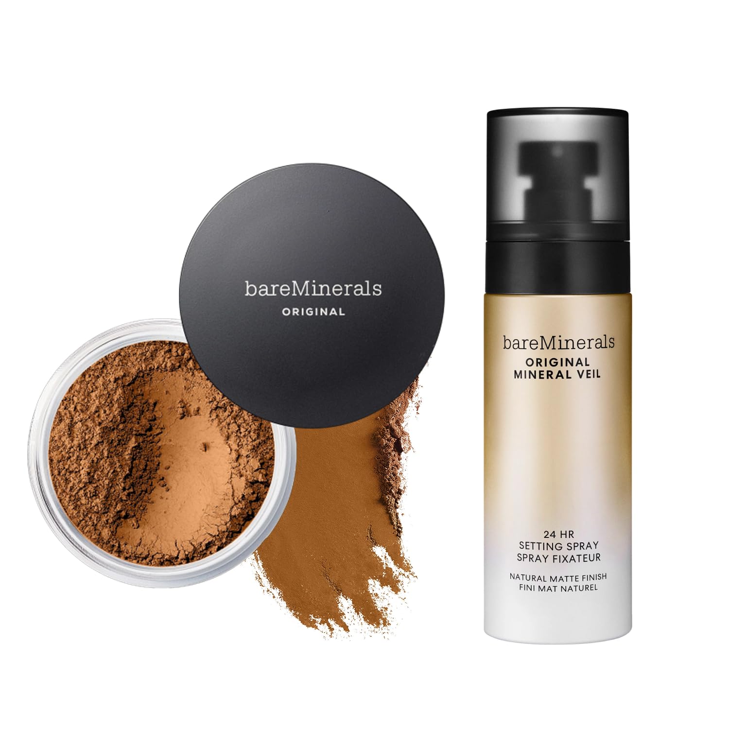 bareMinerals Original Loose Powder Foundation SPF 15, Clean Mineral Powder Face Makeup, Sheer-to-Full Coverage, Talc-Free, Non-Comedogenic, Vegan + Mineral Veil Natural Matte Setting Spray Bundle