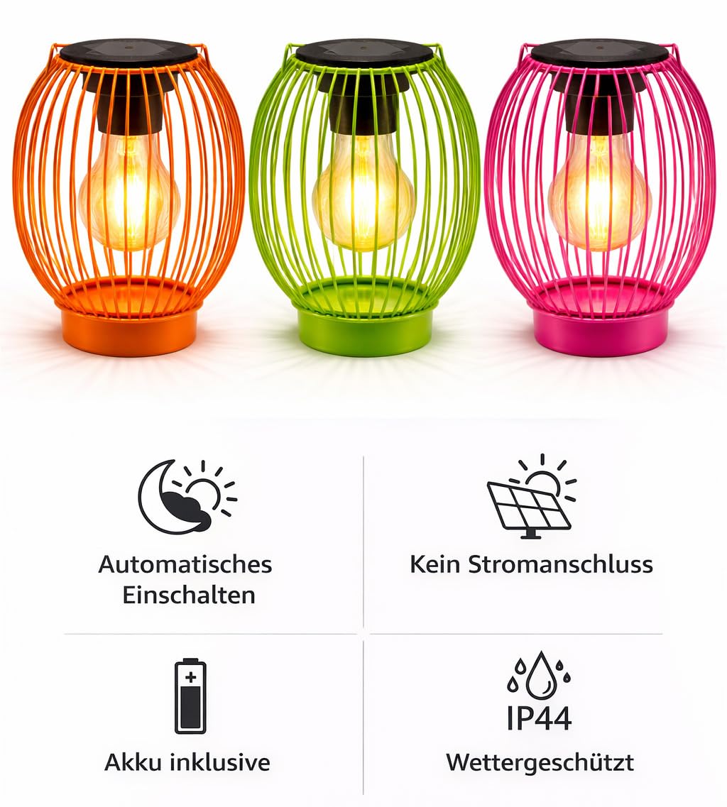 formano Solar LED Windlicht 3er Set Metall Außenleuchte Dämmerungssensor & IP44 - inkl. 3X AA Akku, 16x12x12 cm - warmweiß, für Terrasse, Balkon & geschützten Gartenbereich