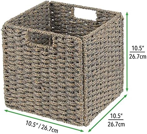 mDesign Set of 2 Storage Basket  Foldable Water Hyacinth Storage Box  Basket Storage Unit Ideal for Storing Clothes, Toys or Magazines  with Wickerwork Pattern  Grey