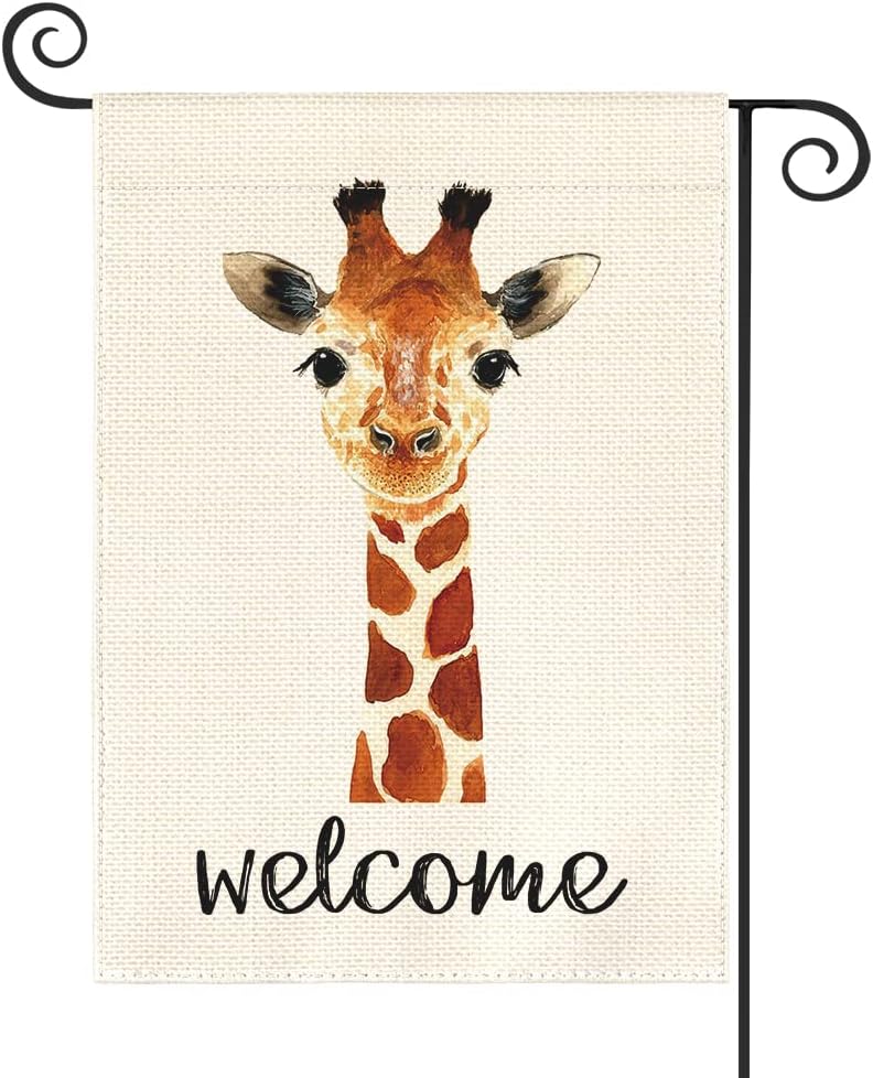 AVOIN Giraffe Garden Flag Vertical Double Sided, Pet Welcome Quote Birthday Yard Outdoor Decoration 12.5 x 18 Inch