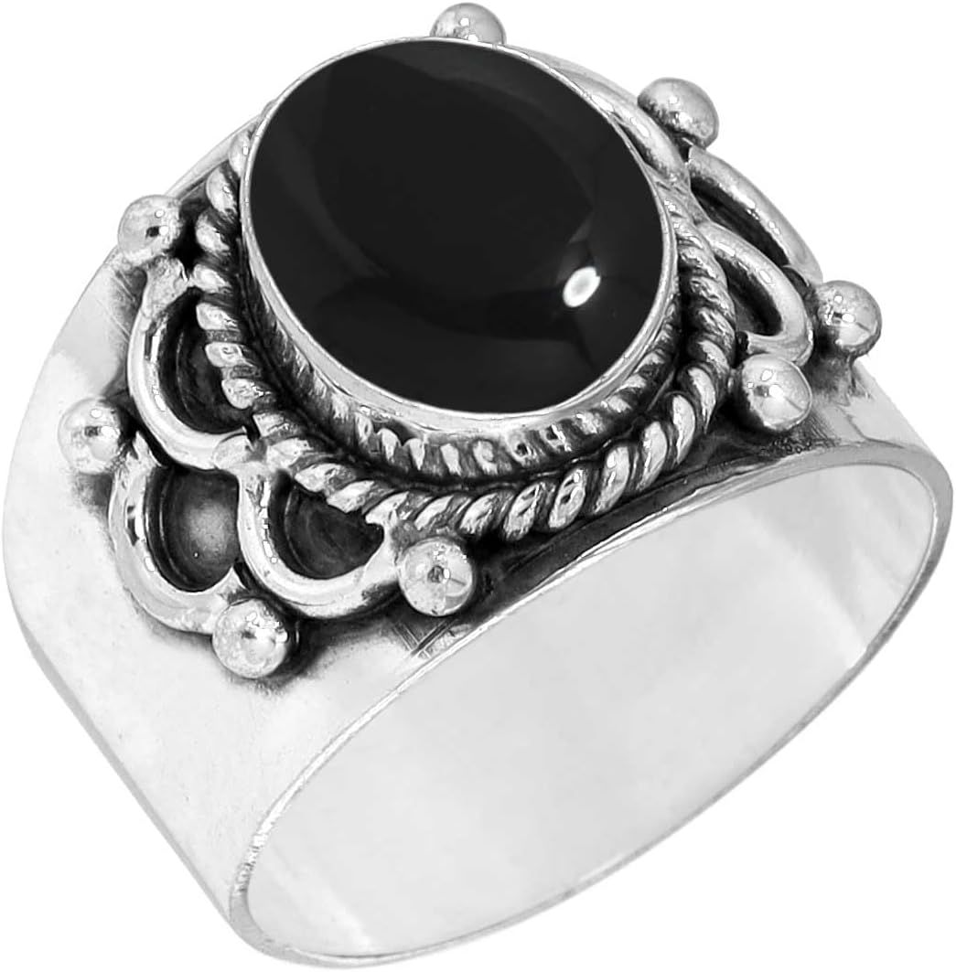 JEWELOPORIUM Natural Gemstone Ring For Women Turquoise, Carnelian, Amethyst, Rose Quartz Oval Boho 925 Sterling Silver Overlay Handmade Jewelry