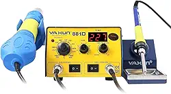 Estação de Solda Retrabalho Ar Quente Yaxun 881D Yx-881d 110V 127V 2 Em 1 Digital Amarelo Smd Ferro