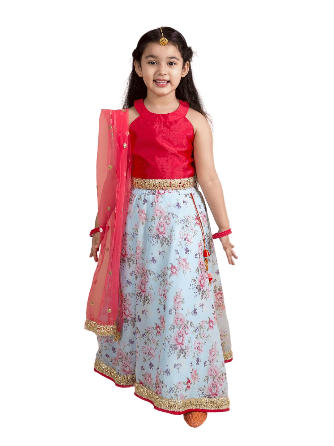 Pspeaches Girls Polyester Red Blue Floral Readymade Lehenga Choli Set - Review, Price and Buying Guide