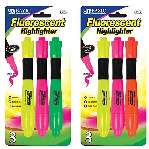 Photo 1 of 12 PACKS OF 3 Bazic Desk Style Fluorescent Highlighters with Cushion Grip 